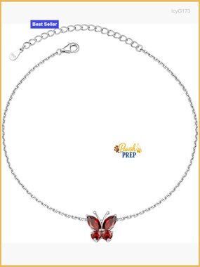 925 Sterling Silver Adjustable Anklet with Butterfly Charm and Cubic Zirconia